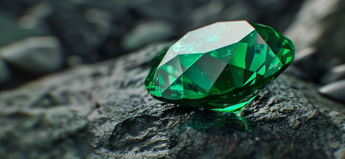 emerald sitting on a dark grey rock - june 2024